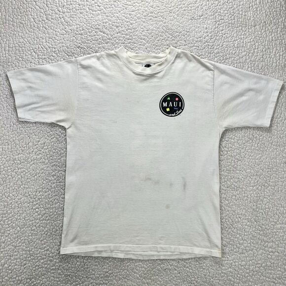 Vintage 90s Maui and Sons Shark Surf T-Shirt USA Made Big Graphic T-Shirt Sz L - Picture 2 of 12